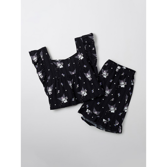 SPAO - Sanrio Characters Kuromi Frill Sleeveless Pajamas [Black]
