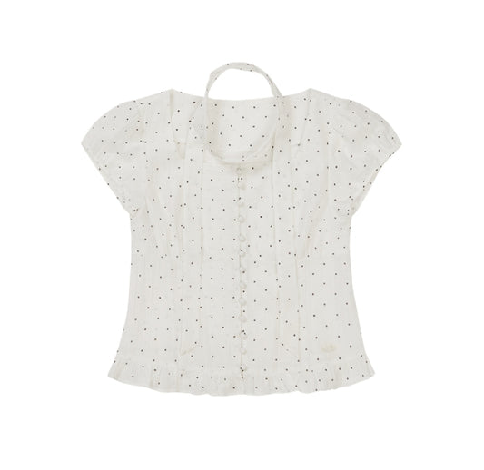 [Aespa Giselle Pick] Ribon Tie Square Neck Blouse White Dot